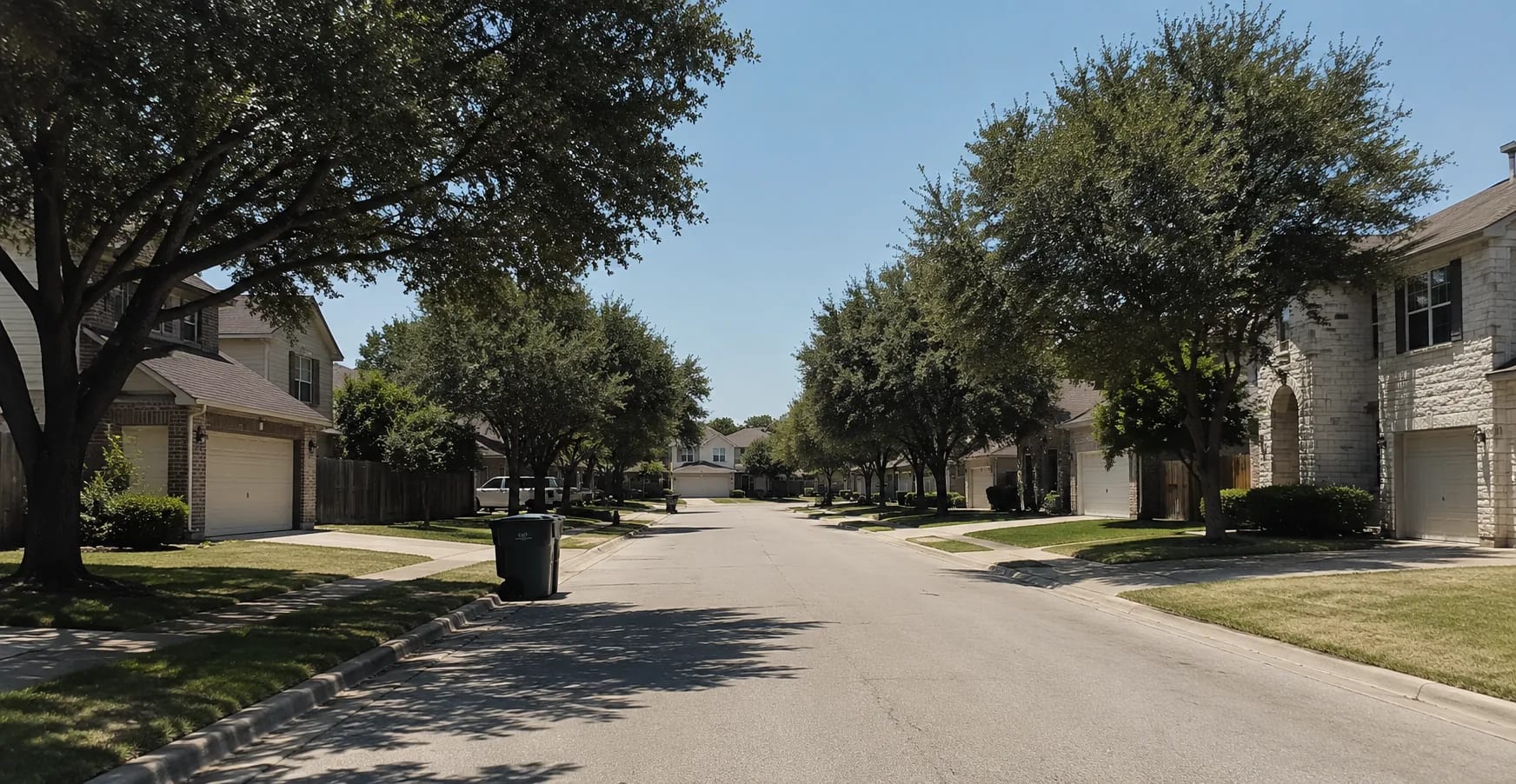 Quiet suburban Texas street in the middle of a weekday morning